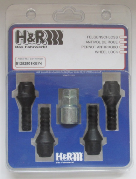 H&R Felgenschloss M14 x 1,5 x 28mm Kegelbund 60° SW17/19 schwarz