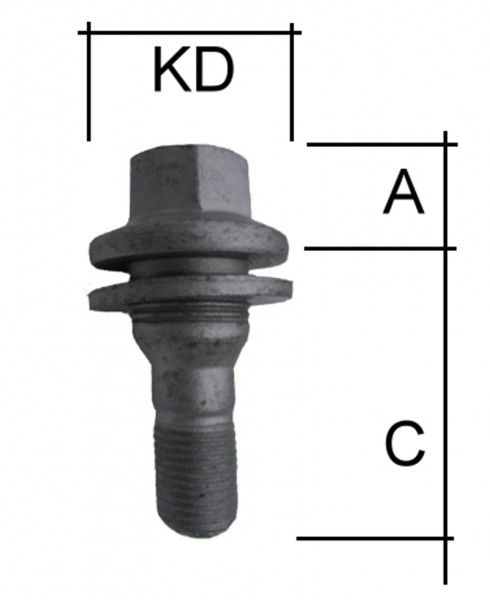 Radschraube M12 x 1,25 x 35mm Flachbund zweiteilig SW17 (Peugeot...)