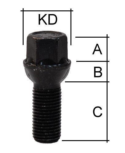 Radschraube M14 x 1,5 Kugelbund R14 SW17 Typ F1W schwarz