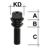 Radschraube M14 x 1,5 Kugelbund R14 zweiteilig SW19 Typ V2W