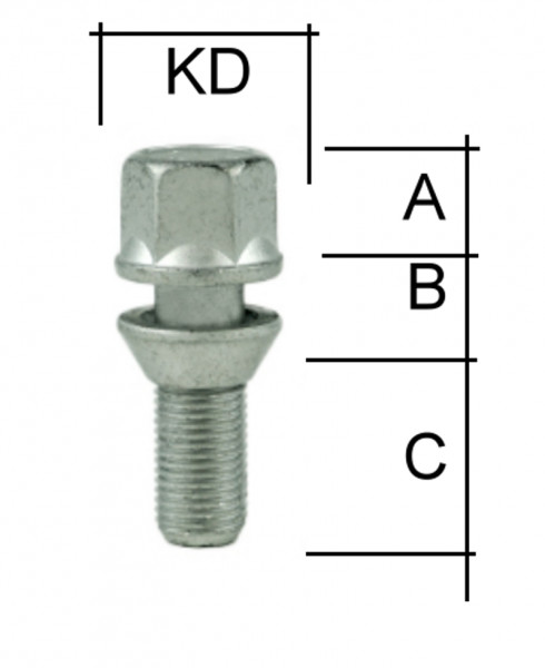 Radschraube M12 x 1,25 x 26mm Kegelbund 60° zweiteilig SW17