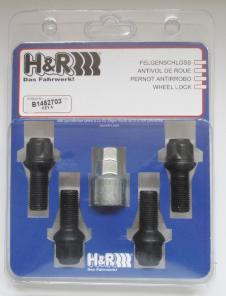 H&R Felgenschloss M14 x 1,5 x 27mm Kugelbund R13 SW17/19 schwarz