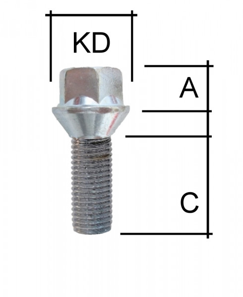 Radschraube M14 x 1,5 x 28mm Kegelbund 60° SW17