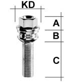 Radschraube M14 x 1,5 Kugelbund R14 zweiteilig SW19 Typ V2V