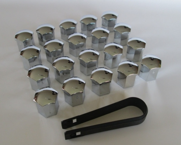 24 St. Abdeckkappen SW19 für Radschrauben und Radmuttern in CHROM inkl. Abzieher