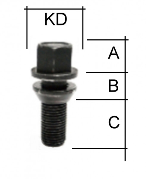 Radschraube zweiteilig M12 x 1,25 Kegelbund 60° SW17 schwarzTyp V7W