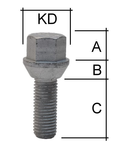 Radschraube M12 x 1,25 Kegelbund 60° SW17 Typ A1G