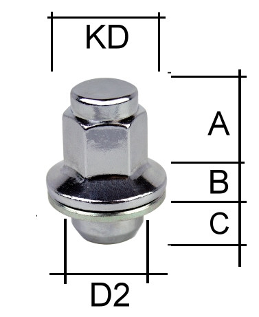 Radmutter M12 x 1,25 x 48,5mm Kegelbund geschlossen mit Schaft SW19