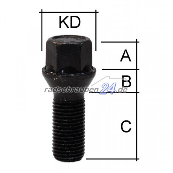 Radschraube M12 x 1,5 x 28mm Kegelbund 60° SW17 schwarz