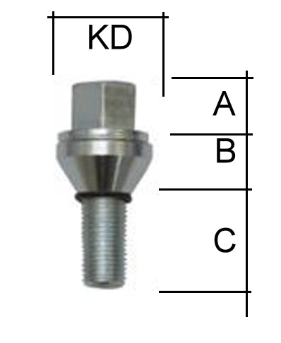 Radschraube zweiteilig mit Versatz M12 x 1,25 x 33mm Kegelbund 60° SW17