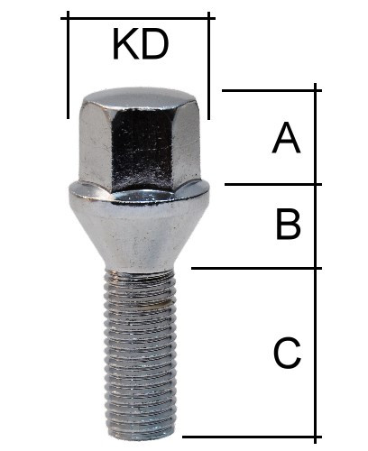 Radschraube M12 x 1,25 x 25mm Kegelbund 60° SW17 CHROM