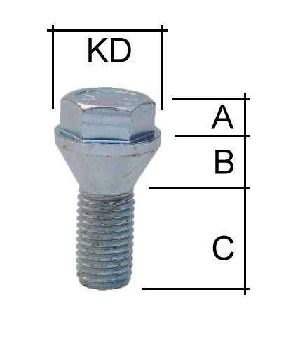 Radschraube M12 x 1,25 Kegelbund 60° SW17 Typ B5V