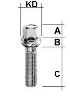 Radschraube M14 x 1,5 Kugelbund R13 zweiteilig SW17 Typ V1V
