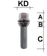 Radschraube M12 x 1,25 x 43 mm Kegelbund 60° SW17 zweiteilig