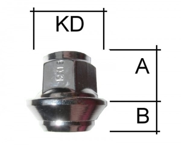 Radmutter M12 x 1,5 x 31mm Kegelbund 60° SW19 beweglich Chrom