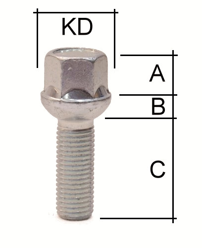 Radschraube M14 x 1,5 x 27mm Kugelbund R13 D=26 SW17 (Hohler Kopf)