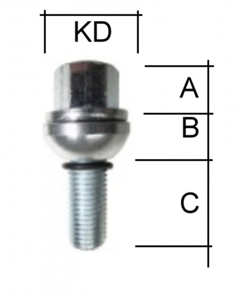 Radschraube M14 x 1,5 Kugelbund R14 zweiteilig mit Versatz SW17 Typ L4V