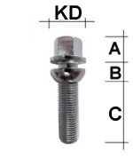 Radschraube M12 x 1,25 Kugelbund R12 zweiteilig SW17 Typ V4V