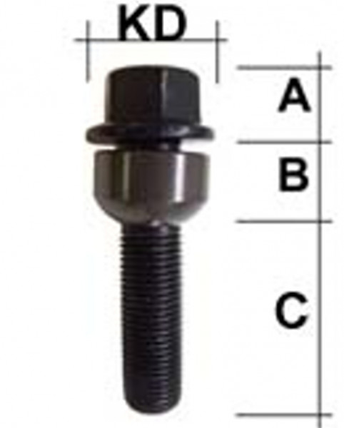 Radschraube M14 x 1,5 x 30mm Kugelbund R14 zweiteilig SW19 schwarz Porsche
