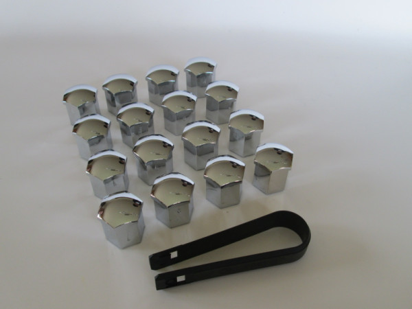 16 St. Abdeckkappen SW17 für Radschrauben und Radmuttern in CHROM inkl. Abzieher