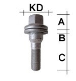 Radschraube M12 x 1,25 Flachbund zweiteilig SW17/19 Typ V3G (Peugeot)