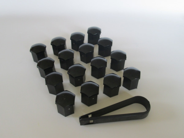 16 St. Abdeckkappen SW21 für Radschrauben und Radmuttern in schwarz inkl. Abzieher