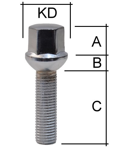 Radschraube M14 x 1,5 x 43mm Kugelbund R12 D=24 SW17 CHROM