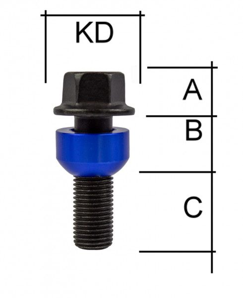 Radschraube M14 x 1,5 Kugelbund R14 zweiteilig SW19 Typ V2PW (Porsche Design)
